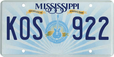 MS license plate KOS922