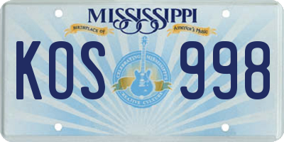 MS license plate KOS998