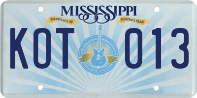 MS license plate KOT013