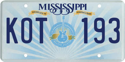 MS license plate KOT193