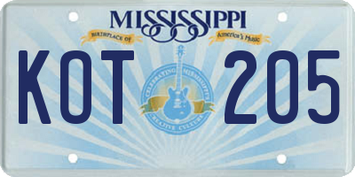 MS license plate KOT205