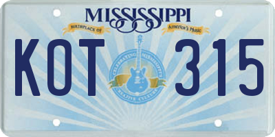 MS license plate KOT315