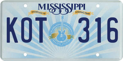 MS license plate KOT316