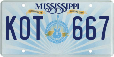 MS license plate KOT667