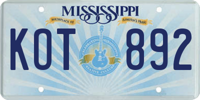 MS license plate KOT892