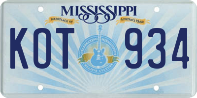 MS license plate KOT934