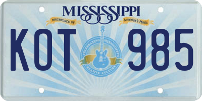 MS license plate KOT985