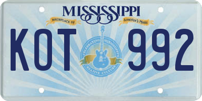 MS license plate KOT992