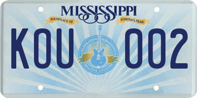 MS license plate KOU002