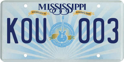 MS license plate KOU003