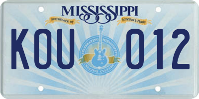 MS license plate KOU012