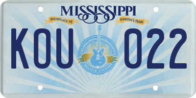 MS license plate KOU022