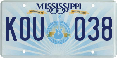 MS license plate KOU038