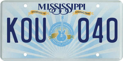 MS license plate KOU040