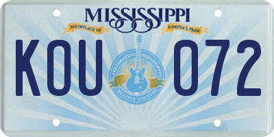 MS license plate KOU072