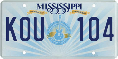 MS license plate KOU104