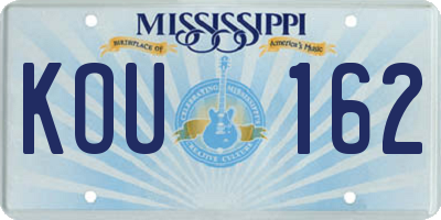 MS license plate KOU162