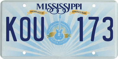 MS license plate KOU173