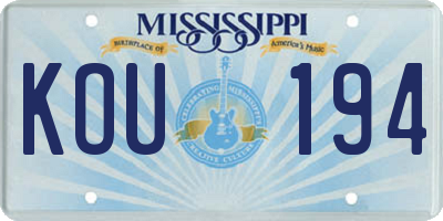 MS license plate KOU194