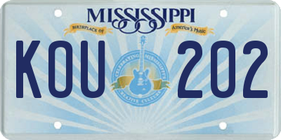 MS license plate KOU202