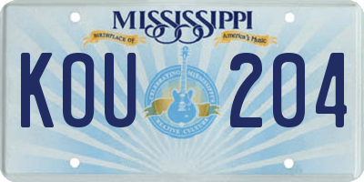MS license plate KOU204