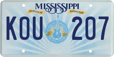 MS license plate KOU207