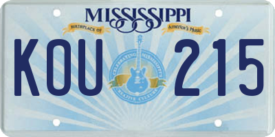 MS license plate KOU215