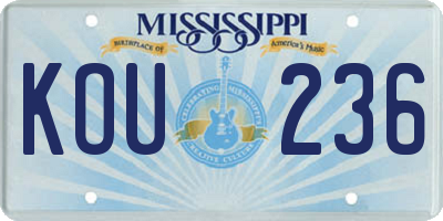 MS license plate KOU236