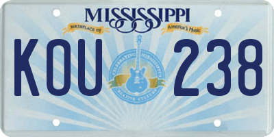 MS license plate KOU238