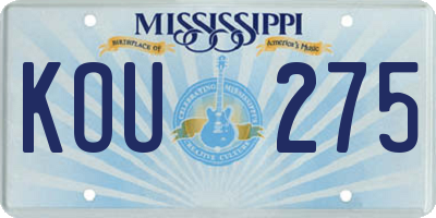 MS license plate KOU275