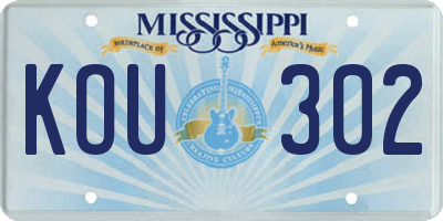 MS license plate KOU302