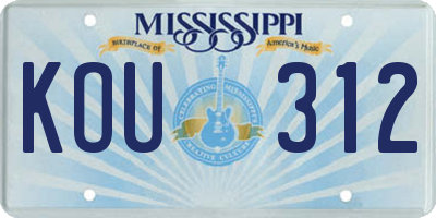 MS license plate KOU312