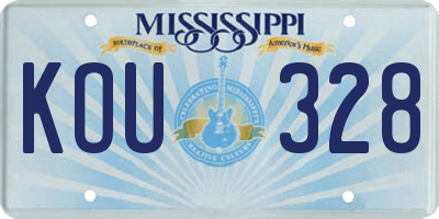 MS license plate KOU328