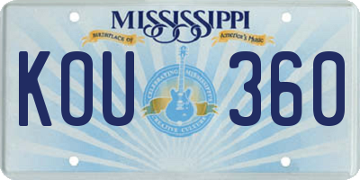MS license plate KOU360