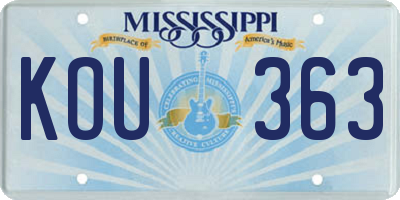MS license plate KOU363