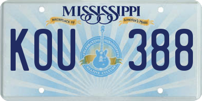 MS license plate KOU388