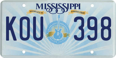 MS license plate KOU398