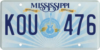 MS license plate KOU476