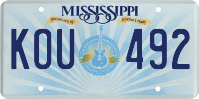 MS license plate KOU492