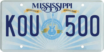 MS license plate KOU500