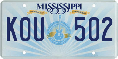 MS license plate KOU502