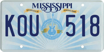 MS license plate KOU518