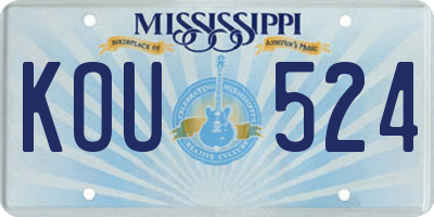 MS license plate KOU524