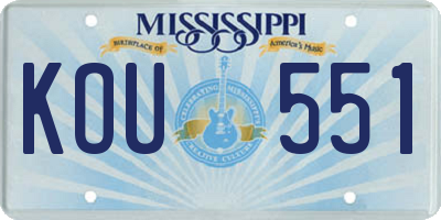 MS license plate KOU551