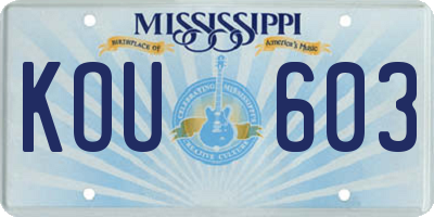 MS license plate KOU603