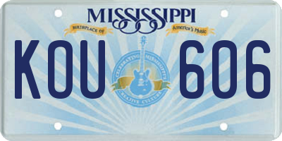 MS license plate KOU606