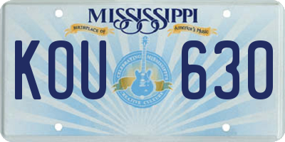 MS license plate KOU630