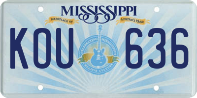 MS license plate KOU636
