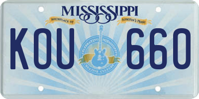 MS license plate KOU660