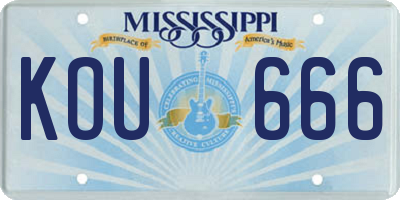 MS license plate KOU666